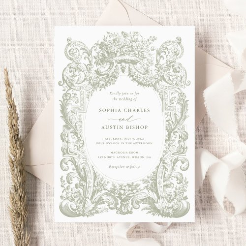 Vintage Floral Victorian Ornament Frame Wedding Invitation