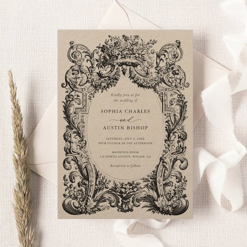 Vintage Floral Victorian Ornament Frame Wedding Invitation