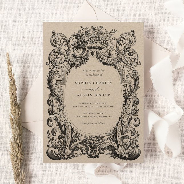 Vintage Floral Victorian Ornament Frame Wedding Invitation (Creator Uploaded)