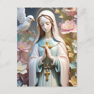 Vintage Floral Virgin Mary Catholic Postcard 