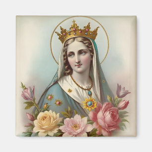 Vintage Floral Virgin Mary Magnet, Catholic Magnet