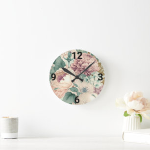 VINTAGE FLORAL WALL CLOCK