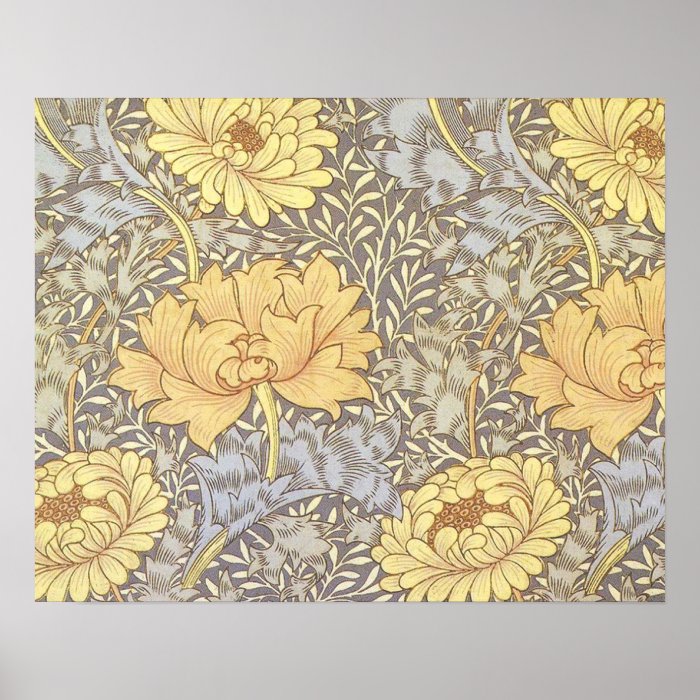 Vintage Floral Wallpaper Chrysanthemums Print