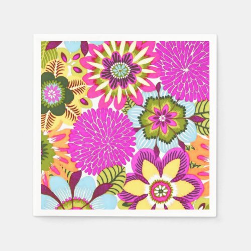 Vintage Floral Wallpaper Hot Colors Napkins