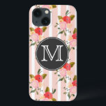 Vintage Floral Wallpaper Monogram iPad Mini Case<br><div class="desc">Customizable iPad mini case featuring stripes and hand drawn flowers wallpaper. Similar items are available in my store.</div>