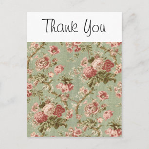 Vintage Floral Wallpaper, Pink on Green Postcard