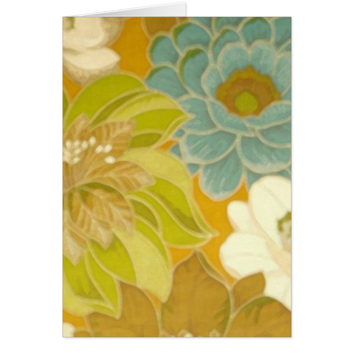 Vintage Floral Wallpaper, Turquoise Green & Brown Greeting Card