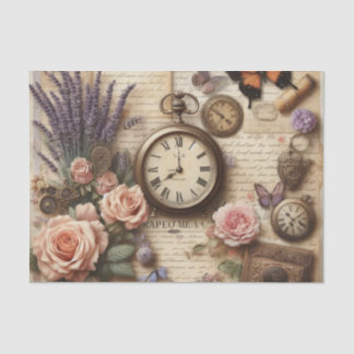 Vintage Floral Watch and Butterflies Decoupage Tissue Paper