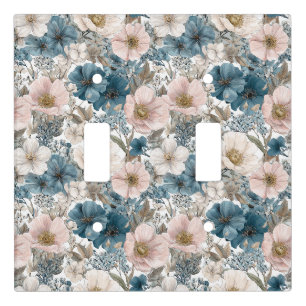 Vintage Floral Watercolor Blue Pink Light Switch Cover