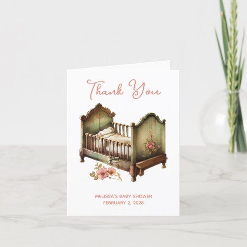 Vintage Floral Watercolor Crib Baby Shower Thank You Card