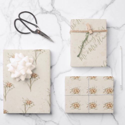 Vintage Floral Watercolor Edelweiss Wrapping Paper Sheets