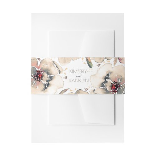 Vintage Floral Watercolor Ivory Grey and Blush Invitation Belly Band - Floral watercolor pattern ivory grey and blush boho feathers belly band