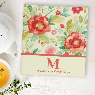 Vintage floral watercolor monogram kitchen 3 ring binder
