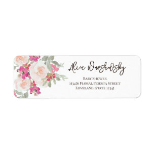 Vintage Floral Watercolor Pink Girl baby shower Label
