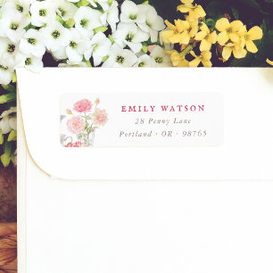 Vintage Floral Watercolor Pink Return Address Label