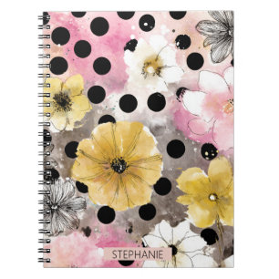 Vintage Floral Watercolor Polka Dot Art (3) Notebook