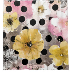 Vintage Floral Watercolor Polka Dot Art (3) Shower Curtain