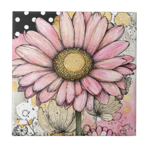 Vintage Floral Watercolor Polka Dot Art (5) Ceramic Tile