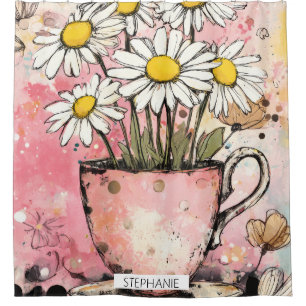 Vintage Floral Watercolor Polka Dot Art (6) Shower Curtain