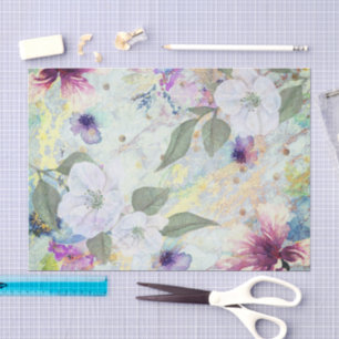 Vintage floral watercolor script on seafoam & gold tissue paper