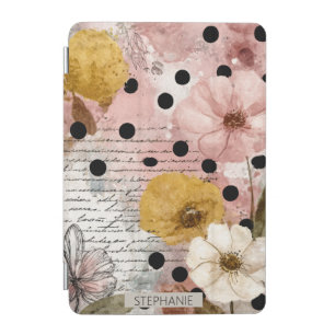 Vintage Floral Watercolor Script Polka Dot Art (2) iPad Mini Cover