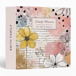 Vintage Floral Watercolor Script Polka Dot Art (4) 3 Ring Binder