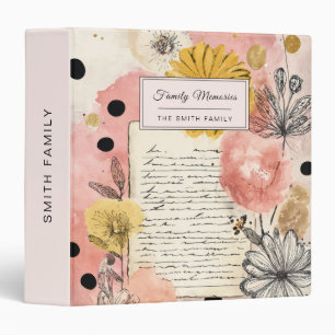 Vintage Floral Watercolor Script Polka Dot Art (6) 3 Ring Binder