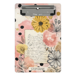 Vintage Floral Watercolor Script Polka Dot Art (6) Mini Clipboard