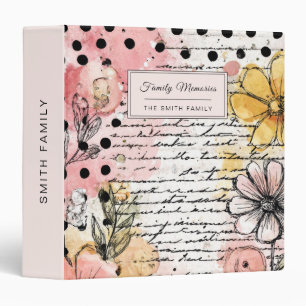 Vintage Floral Watercolor Script Polka Dot Art (7) 3 Ring Binder