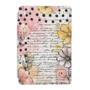 Vintage Floral Watercolor Script Polka Dot Art (7) iPad Mini Cover