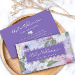 Vintage floral watercolor script, purple blue gold business card<br><div class="desc">Present your best self to your clients, with these beautiful, romantic, vintage floral custom name business cards. White, purple, and blue watercolor flowers overlay gold script on a gorgeous, soft periwinkle purple blue, gold veined background. Personalize with your full name and business on the front. Fill in the soft periwinkle...</div>