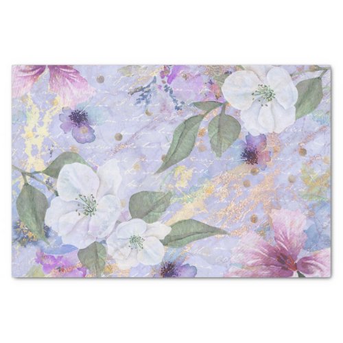 Vintage floral watercolor script purple blue gold tissue paper