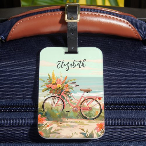 Vintage Floral Watercolor Tropical Beach Bike Luggage Tag