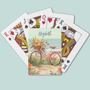 Vintage Floral Watercolor Tropical Beach Bike Poker Cards