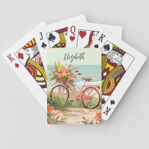 Vintage Floral Watercolor Tropical Beach Bike Poker Cards