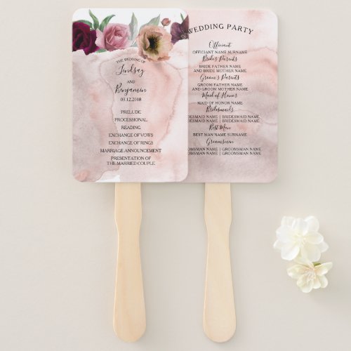 Vintage Floral Watercolor Wedding Program Hand Fan