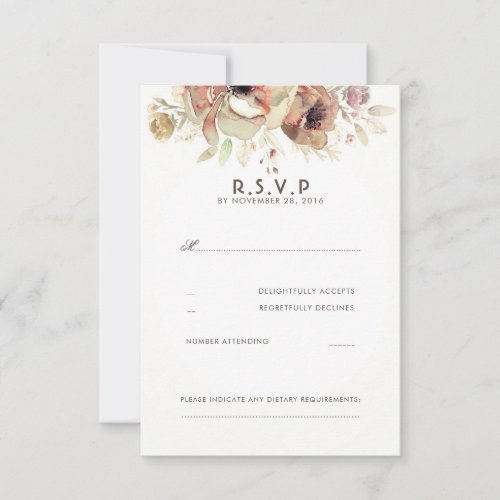 Vintage Floral Watercolor Wedding RSVP Cards - Elegant vintage flowers fall wedding reply cards