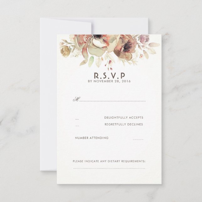 Vintage Floral Watercolor Wedding RSVP Cards (Front)