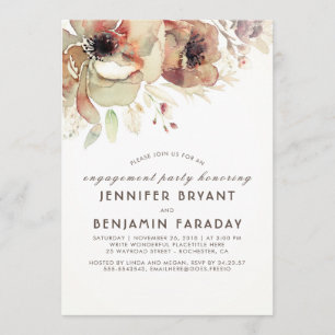 Vintage Floral Watercolors Fall Engagement Party Invitation