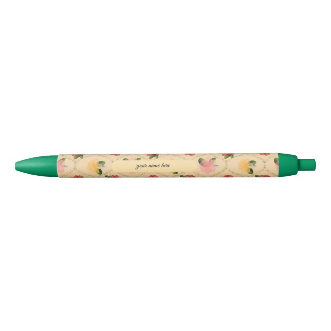Vintage floral watercolour diamond ballpoint pen (Front)