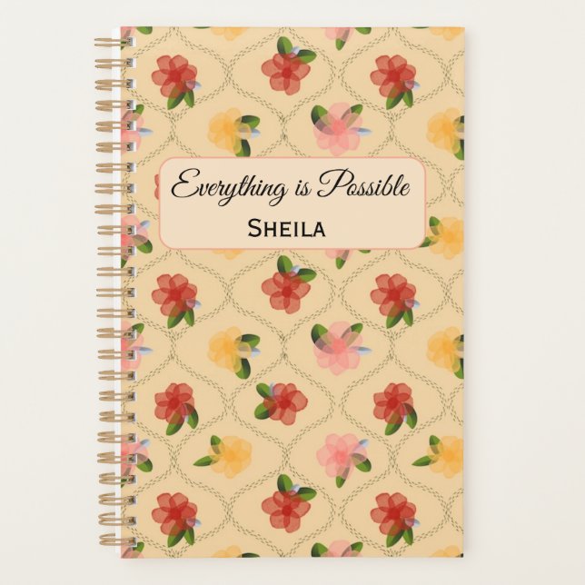 Vintage floral watercolour diamond Notebook (Front)