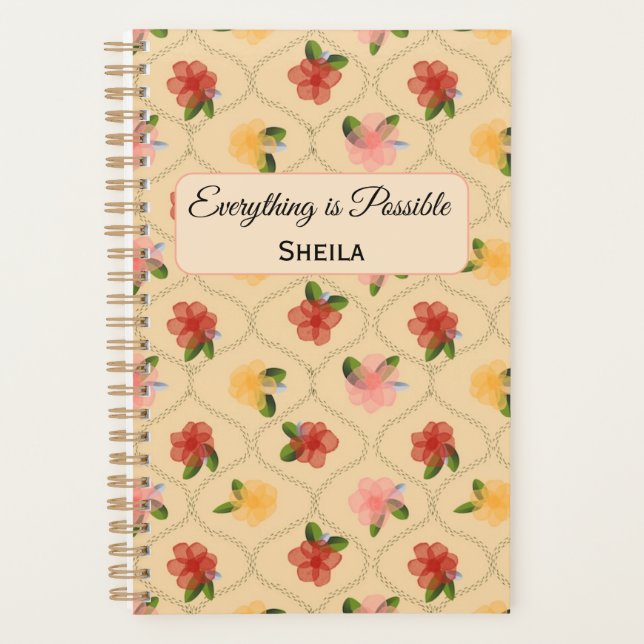 Vintage floral watercolour diamond Notebook (Front)