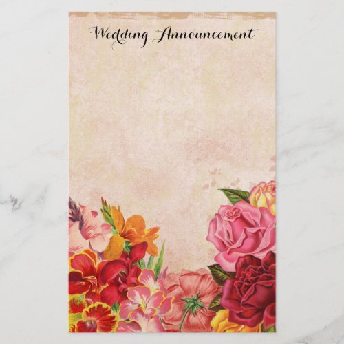 Vintage Floral Wedding Announcement Scrapbook Stationery