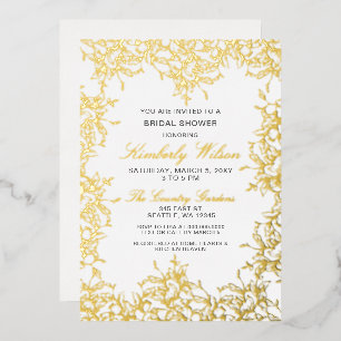 Vintage Floral Wedding Bridal Shower Foil Invitation
