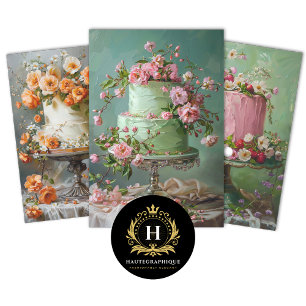 Vintage Floral Wedding Cake Food Bakery Decoupage Wrapping Paper Sheets