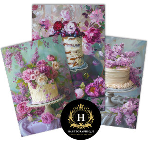 Vintage Floral Wedding Cake Food Bakery Decoupage Wrapping Paper Sheets