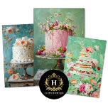 Vintage Floral Wedding Cake Food Bakery Decoupage Wrapping Paper Sheets<br><div class="desc">Creative & Unique Decoupage Tissue Paper using an array of textures,  patterns,  and vintage illustrations in vibrant,  muted,  color palettes. Perfect for decoupage,  scrap booking,  and other paper craft.</div>