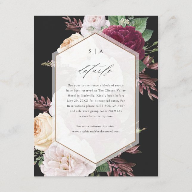 Vintage Floral Wedding Details Accommodations Enclosure Card (Front)