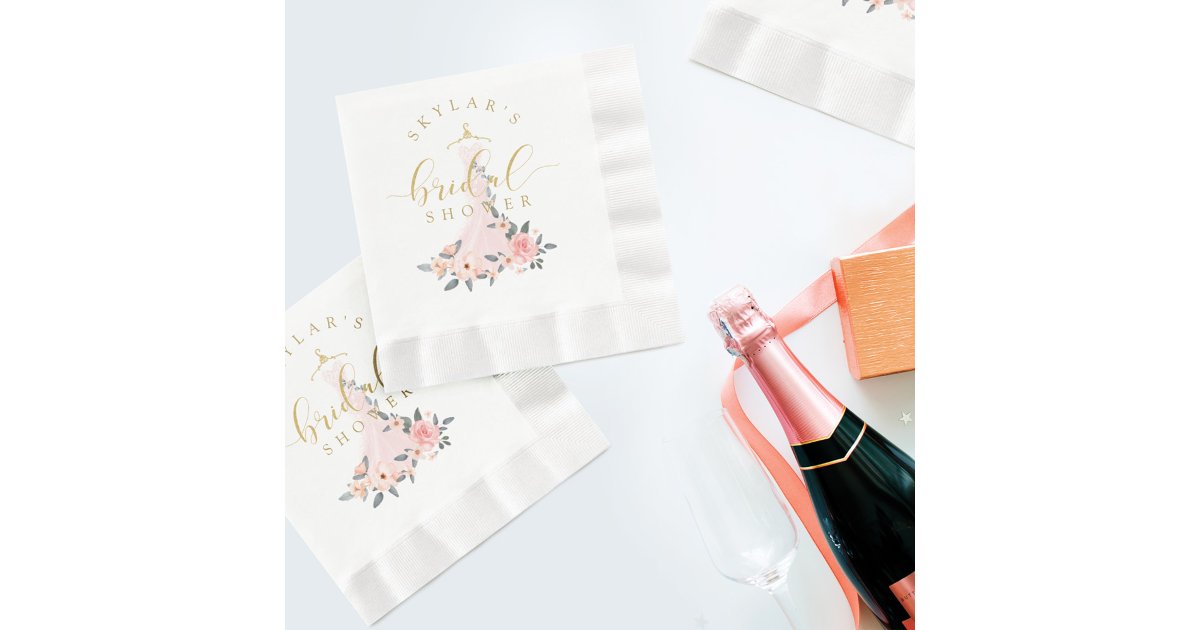 Vintage Floral Wedding Dress Bridal Shower White Napkins | Zazzle