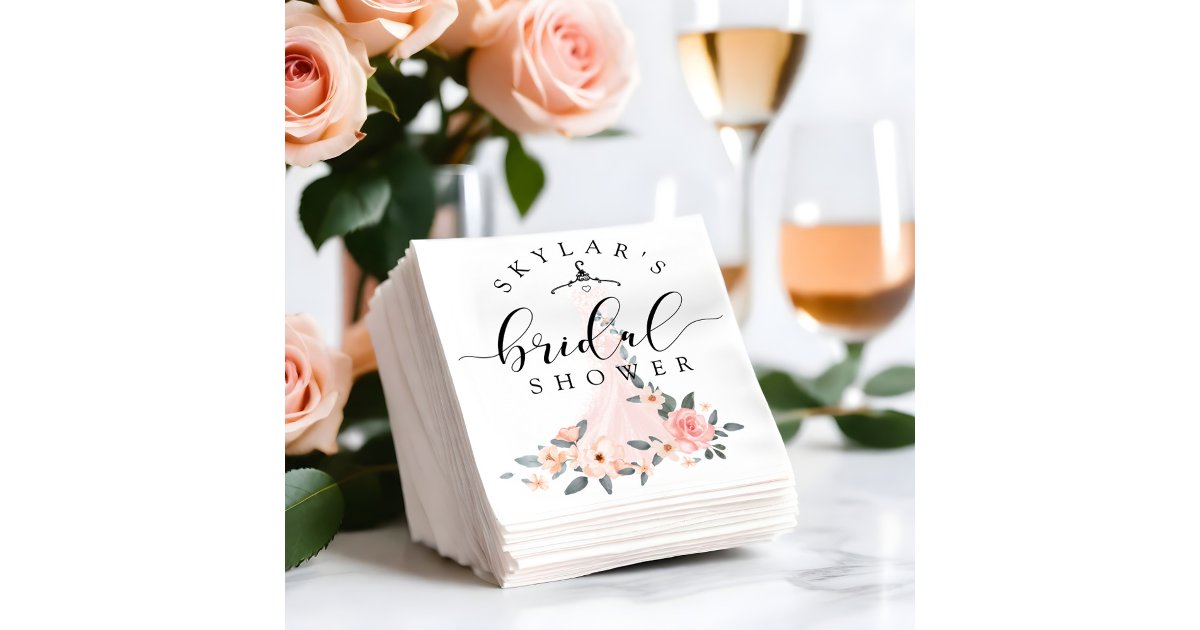 Vintage Floral Wedding Dress Bridal Shower White Napkins | Zazzle